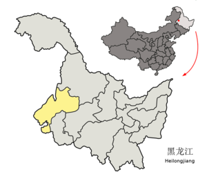Localisation de la préfecture de Qiqihar (en jaune)
