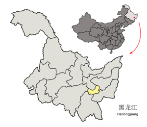 Localisation de la préfecture de Qitaihe (en jaune)
