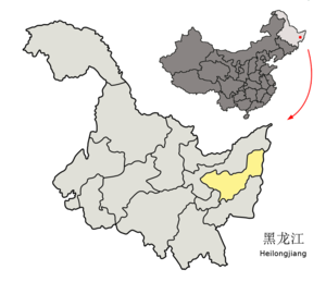 Localisation de la préfecture de Shuangyashan (en jaune)
