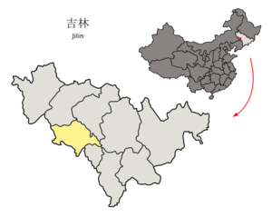 Localisation de la préfecture de Siping (en jaune)