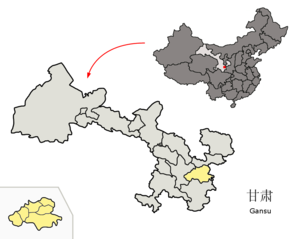 Localisation de la ville de Tianshui et de sa préfecture (en jaune)