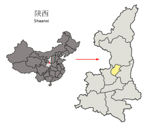 Localisation de la préfecture de Tongchuan (en jaune)
