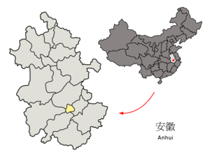 Localisation de la préfecture de Tongling (en jaune)