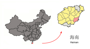 Localisation de la ville de Wanning dans sa juridiction (en rose) et la zone administrée directement par la province (en jaune)