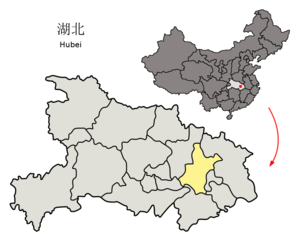 Localisation de la préfecture de Wuhan (en jaune)