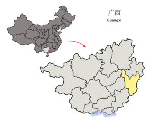 Localisation de la préfecture de Wuzhou (en jaune)