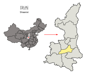 Localisation de la préfecture de Xi'an (en jaune)