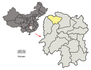 Localisation de la préfecture de Zhangjiajie (en jaune)