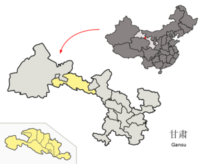 Localisation de la préfecture de Zhangye (en jaune)