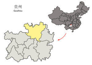 Localisation de la préfecture de Zunyi (en jaune)