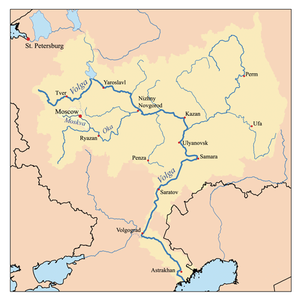 Bassin de la Volga : la Moskova est au centre à gauche