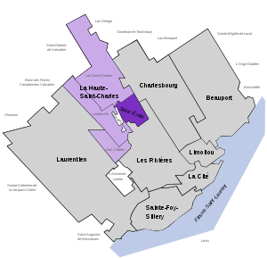 Localisation du quartier et de son arrondissement dans Québec