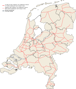 Carte des lignes ferroviaires aux Pays-Bas en 2009