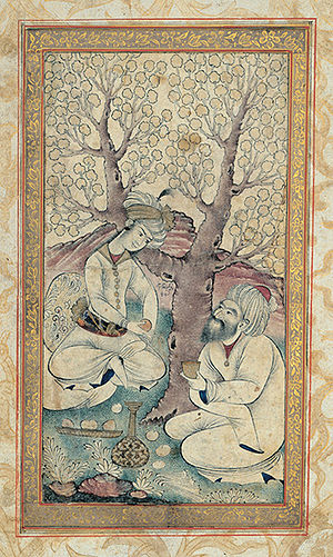 Sheikh and boy partying in a garden - Mohammad Ali - Moraqqa’ - 1530 - Reza Abbasi Museum.jpg