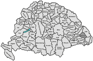 Map highlighting comitat de Udvarhely comté du royaume de Hongrie