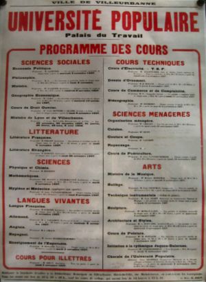 Programme des cours de l'Université populaire de Villeurbanne, 1936