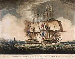 W Elmes, The Brilliant Achievement of the Shannon ... in Boarding and Capturing the United States Frigate Chesapeake off Boston, June 1st 1813 in Fifteen Minutes (1813).jpg