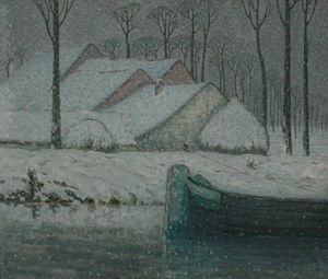 William Degouwe de Nuncques - Snowy landscape with barge.jpg