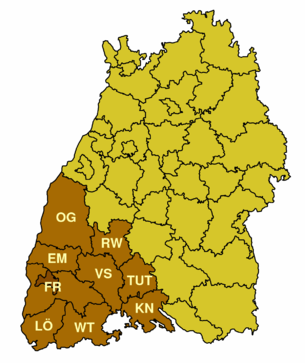 Localisation du district de Fribourg dans le Bade-Wurtemberg
