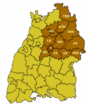 Localisation du district de Stuttgart dans le Bade-Wurtemberg