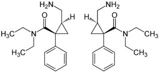 Énantiomère 1R,2S du milnacipran (à droite) et 1S,2R-milnacipran (à gauche)