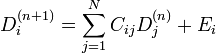 \displaystyle D_i^{(n+1)} = \sum_{j=1}^N C_{ij} D_j^{(n)} + E_i 