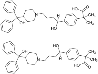 Énantiomère S de la fexofénadine (en haut) et R-fexofénadine (en bas)