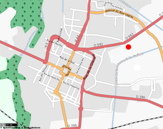 Plan de la commune deVitry-le-François, d'après Open Street Map. Le centre de la ville forme un damier caractéristique. L'emplacement de la cité scolaire se situe au nord-est.
