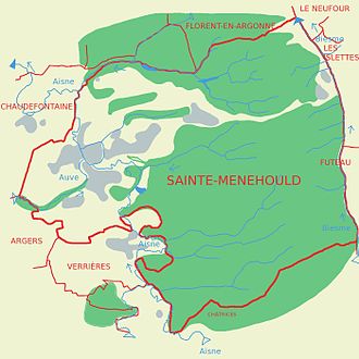 Carte de Sainte-Menehould présentant le réseau hydrographique