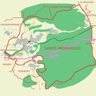 Carte de Sainte-Menehould présentant les différentes voies de communication