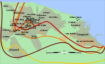 Ligne de front durant le siège de Misrata (18 février - 15 mai).