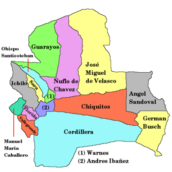 Carte des provinces du département de Sante Cruz
