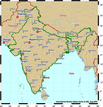 India Nuclear power plants map.png