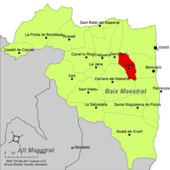 Localisation de Càlig dans la région du Bajo Maestrazgo