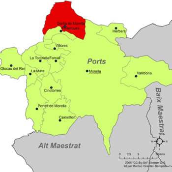Localisation de Zorita del Maestrazgo dans la région dels Ports