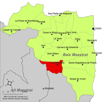 Localisation de Salsadella dans la comarque du Baix Maestrat