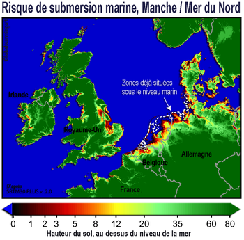 Zones à risques de submersion, pour l'Europe