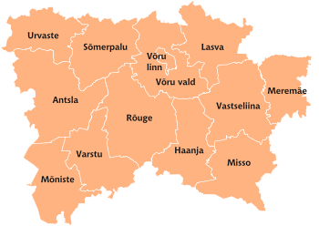 Carte du Võrumaa avec les noms des municipalités