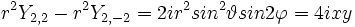 r^2Y_{2,2}-r^2Y_{2,-2} = 2ir^2sin^2 \vartheta sin2\varphi =4i xy 