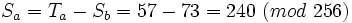 S_a = T_a - S_b = 57 - 73 = 240~(mod~256)~