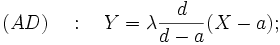 (AD)\quad:\quad Y=\lambda\frac{d}{ d-a}(X-a);