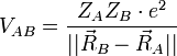 V_{AB}=\frac{Z_A Z_B \cdot e^2}{||\vec R_B - \vec R_A||}