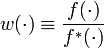 w(\cdot) \equiv \frac{f(\cdot)}{f^{\ast}(\cdot)} 