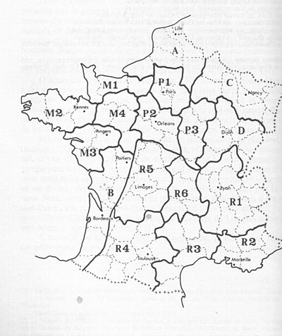 Carte de l'organisation territoriale de la Résistance intérieure française