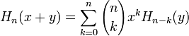 H_n(x+y)=\sum_{k=0}^n{n \choose k}x^k H_{n-k}(y)
