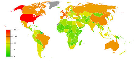 Carte des principaux pays d'accueil des IDE à fin 2010