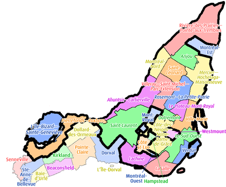 Carte des arrondissements de la ville de Montréal