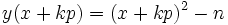 y(x+kp)=(x+kp)^2-n\,\!