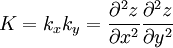  K=k_{x}k_{y}=   \frac{\partial ^2 z}{\partial x^2} \frac{\partial ^2 z}{\partial y^2} 