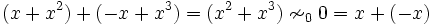 (x+x^2)+(-x+x^3)=(x^2+x^3)\nsim_0 0=x+(-x)